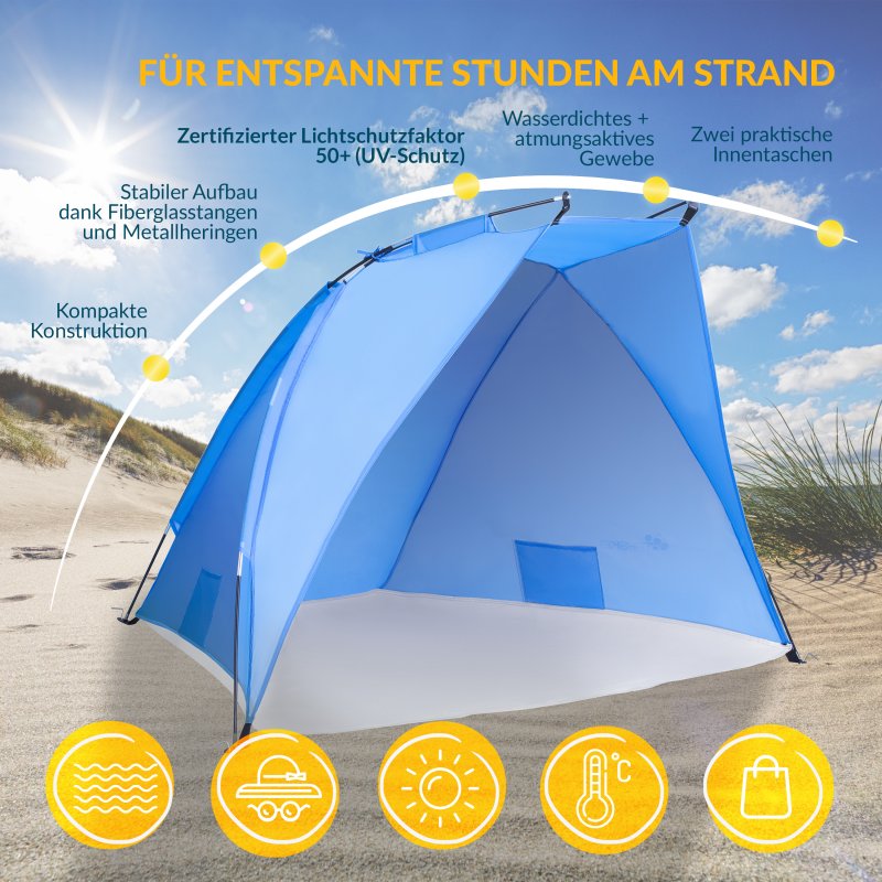Wilwolfer Zelt Strand Pop Up Sonnenschutz Plus Cabana Automatik Baldachin Tragbarer UV-Schutz Winddicht Stabil mit Tragetasche für Outdoor 