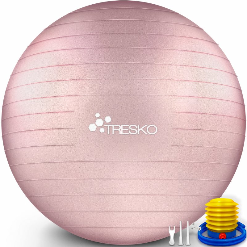 TRESKO Gymnastikball (Rose-Gold, 75 cm) mit Pumpe Fitnessball Yogaball Sitzball Sportball Pilates Ball Sportball 