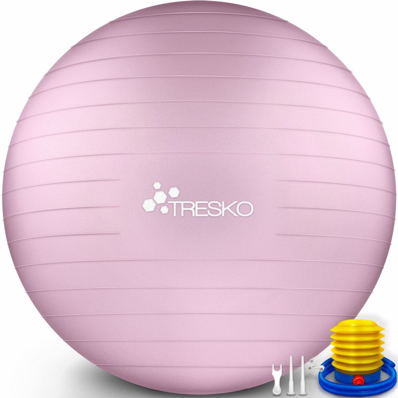 TRESKO Gymnastikball (Princess-Pink, 65cm) mit Pumpe Fitnessball Yogaball Sitzball Sportball Pilates Ball Sportball