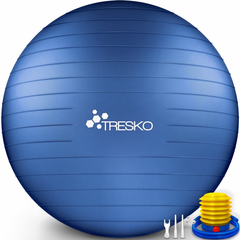 TRESKO Gymnastikball (Indigoblau, 65 cm) mit Pumpe Fitnessball Yogaball Sitzball Sportball Pilates Ball Sportball 
