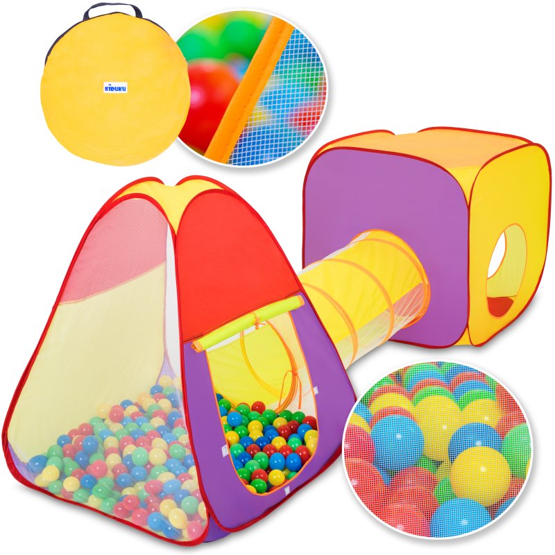 KIDUKU® 3-teiliges Kinderspielzelt + Krabbeltunnel + 200 Bälle + Tasche für drinnen und draußen Bällebad