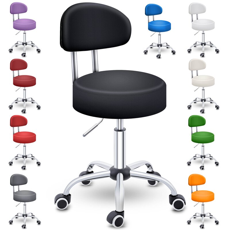 TRESKO Rollhocker mit Lehne 150 kg | Arbeitshocker hhenverstellbar 46-58 cm | Drehhocker mit Rollen | Brostuhl Hocker Drehstuhl Kosmetikhocker