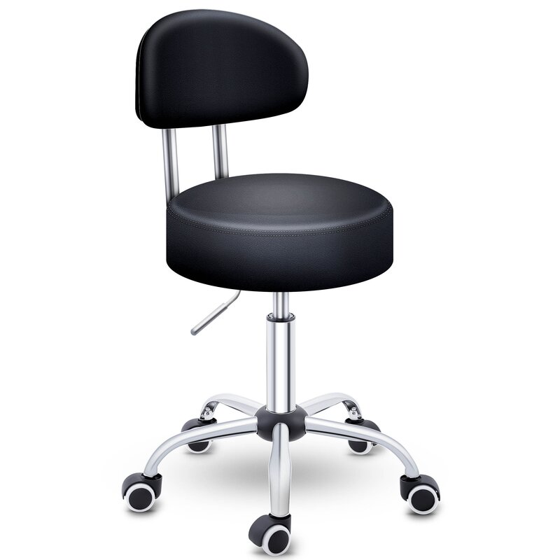 TRESKO Rollhocker mit Lehne 150 kg Schwarz | Arbeitshocker hhenverstellbar 46-58 cm | Drehhocker mit Rollen | Brostuhl Hocker Drehstuhl Kosmetikhocker