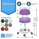 TRESKO Rollhocker Lila mit Lehne Arbeitshocker Hocker Drehhocker Kosmetikhocker Praxishocker