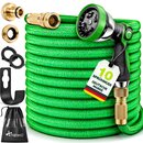 TRESKO� Flexibler Gartenschlauch Premium 7,5m | Wasserschlauch flexibel mit 3-Fach Latexkern | dehnbarer flexiSchlauch | alle Verschraubungen aus hochwertigem Messing