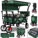 TRESKO Bollerwagen Grn faltbar mit Khltasche + Seitenrollo | Handwagen Klappbar | Gartenwagen mit Dach Transportwagen XXL