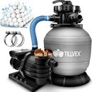 tillvex Sandfilteranlage Pool 10 m/h inkl. 800g Filterblle grau | Filteranlage 7-Wege Ventil & 2in1 Adapter 32mm - 38mm | Poolfilter mit Druckanzeige | Sandfilter fr Schwimmbecken