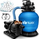 tillvex Sandfilteranlage Pool 10 m/h inkl. 800g Filterblle blau | Filteranlage 7-Wege Ventil & 2in1 Adapter 32mm - 38mm | Poolfilter mit Druckanzeige | Sandfilter fr Schwimmbecken