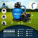 tillvex Sandfilteranlage Pool 10 m/h inkl. 800g Filterblle blau | Filteranlage 7-Wege Ventil & 2in1 Adapter 32mm - 38mm | Poolfilter mit Druckanzeige | Sandfilter fr Schwimmbecken