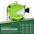 tillvex Schlauchtrommel Wasser 15+2m Grn mit Wandhalterung + Tragegriff | Schlauchaufroller mit Handbrause und Gartenschlauch | 180 Schwenkbar | Wand-Schlauchbox mit Aufroll-Automatik