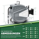 tillvex Schlauchtrommel Wasser 15+2m Grau mit Wandhalterung + Tragegriff | Schlauchaufroller mit Handbrause und Gartenschlauch | 180 Schwenkbar | Wand-Schlauchbox mit Aufroll-Automatik