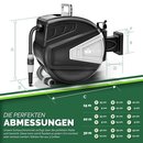 tillvex Schlauchtrommel Wasser 30+2m Schwarz mit Wandhalterung + Tragegriff | Schlauchaufroller mit Handbrause und Gartenschlauch | 180 Schwenkbar | Wand-Schlauchbox mit Aufroll-Automatik
