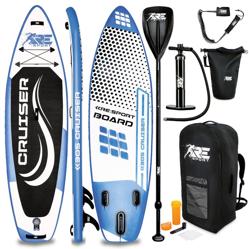 RE:SPORT SUP Board 305cm Blau aufblasbar Stand Up Paddle Set Surfboard Paddling Premium