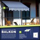 tillvex Balkonmarkise 300 cm Blau/Wei Gelenkarm Markise Klemmmarkise Sonnenmarkise Balkon ohne Bohren
