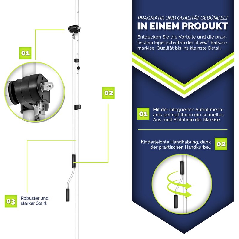 tillvex Balkonmarkise Gelenkarm Markise Klemmmarkise Sonnenmarkise Ba ...