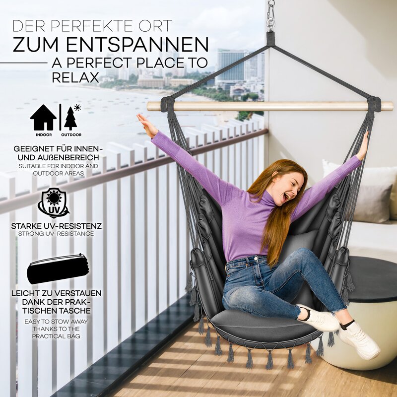 COSTWAY Hängesessel Mit 2 Kissen - Bequeme Hängeschaukel Für Drinnen & Draußen, 150 Kg Belastbar