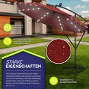 tillvex Alu Ampelschirm Rot LED Solar  300 cm mit Kurbel | Sonnenschirm mit An-/Ausschalter | Gartenschirm UV-Schutz Aluminium | Kurbelschirm mit Stnder Marktschirm wasserdicht