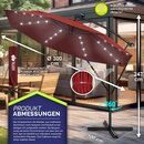 tillvex Alu Ampelschirm Rot LED Solar  300 cm mit Kurbel | Sonnenschirm mit An-/Ausschalter | Gartenschirm UV-Schutz Aluminium | Kurbelschirm mit Stnder Marktschirm wasserdicht