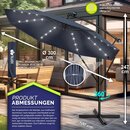 tillvex Alu Ampelschirm Blau LED Solar  300 cm mit Kurbel | Sonnenschirm mit An-/Ausschalter | Gartenschirm UV-Schutz Aluminium | Kurbelschirm mit Stnder Marktschirm wasserdicht