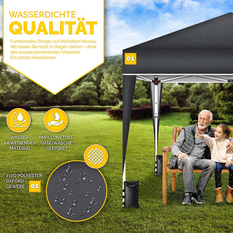tillvex Pavillon 3x3m wasserdicht | Pop-Up Faltpavillon höhenverstell