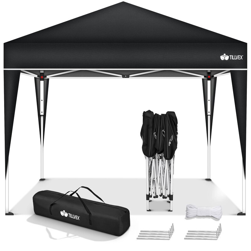 tillvex Pavillon 3x3m Schwarz wasserdicht | Pop-Up Faltpavillon hhenverstellbar | Gartenzelt UV Schutz 50+ | Partyzelt mit Tasche fr Garten