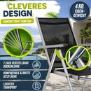 tillvex Gartenstuhl Silber klappbar aus Aluminium | Hochlehner mit Armlehnen | Klappstuhl verstellbar | Klappsessel Balkon Garten Terrasse