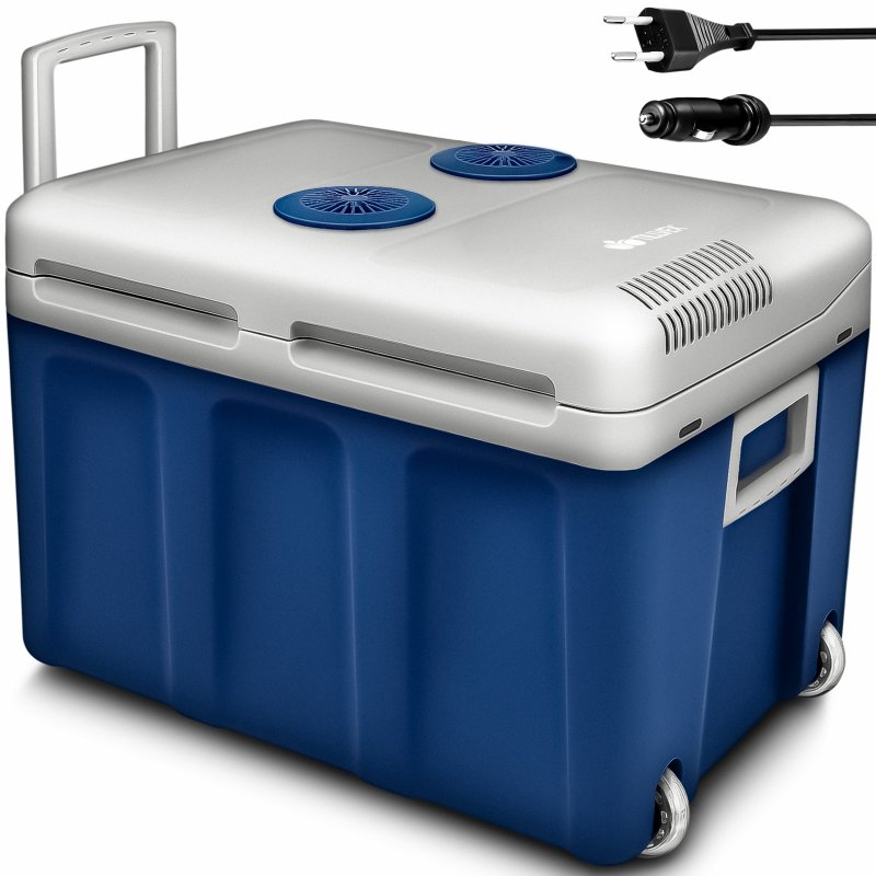 tillvex Khlbox elektrisch 40L Blau mit Rollen | Mini-Khlschrank 230 V und 12 V fr KFZ Auto Camping | khlt & wrmt | ECO-Modus