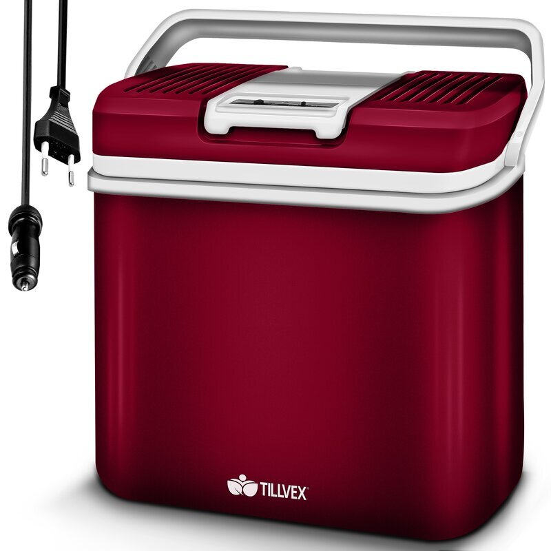 tillvex Khlbox elektrisch 24L Rot | Mini-Khlschrank 230 V und 12 V fr KFZ Auto Camping | khlt & wrmt | ECO-Modus