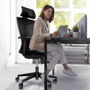 TRESKO Bürostuhl ergonomisch BS201 | Drehstuhl mit verstellbarer Lordosenstütze | Schreibtischstuhl mit Kopfstütze und Armlehne