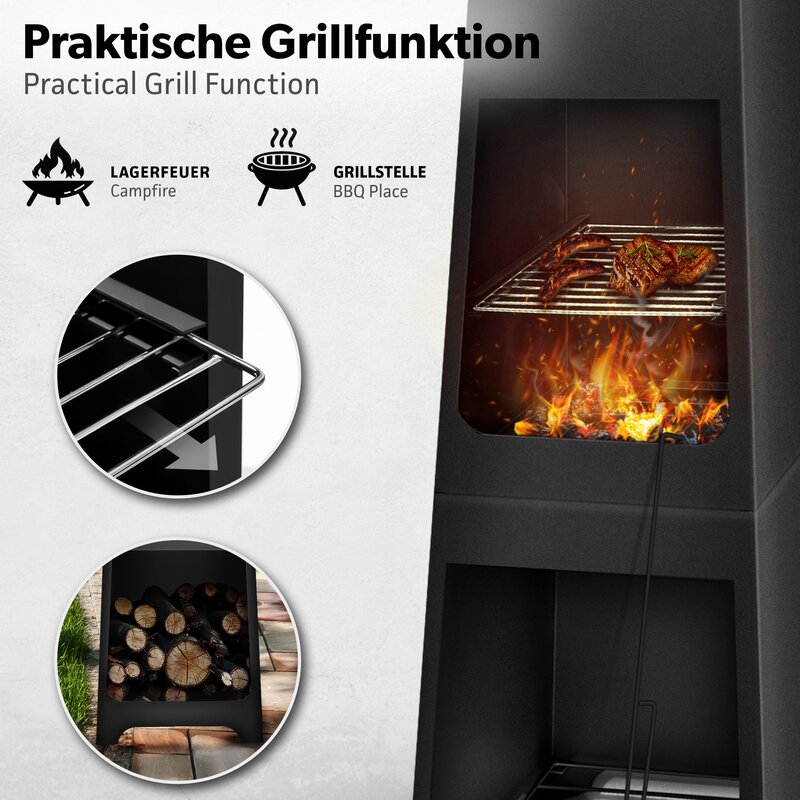 tillvex Terrassenofen mit Grillfunktion Gartenkamin aus Stahl Feu