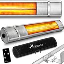 TRESKO Infrarot Heizstrahler 2000W Silber mit Fernbedienung | Wrmestrahler Terrasse elektrisch mit 3 Heizstufen | Terrassenstrahler Innen & Auen | Wand-Heizstrahler Infrarotstrahler Quarzstrahler Wickeltischstrahler