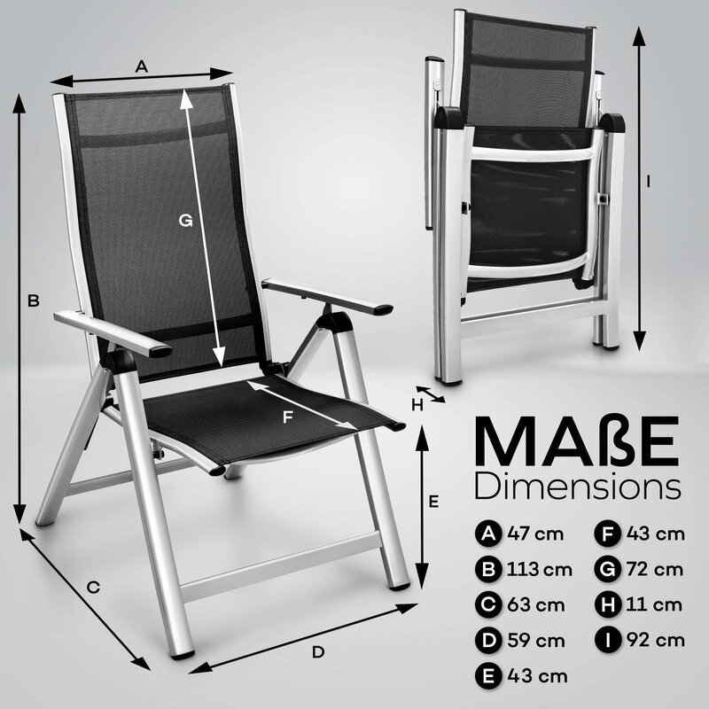 tillvex Gartenstuhl Premium klappbar aus Aluminium | Hochlehner mit A