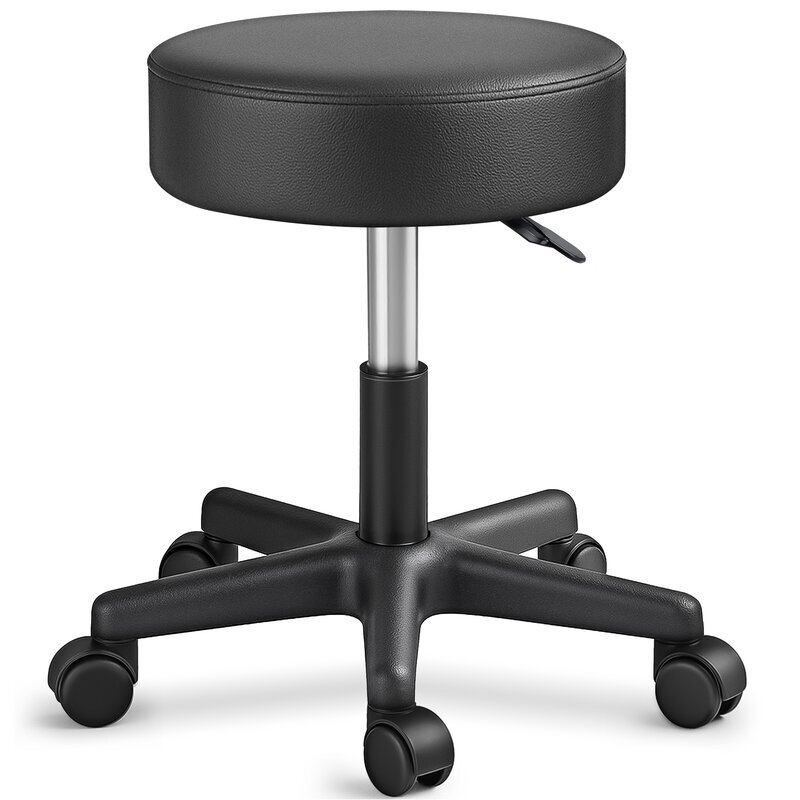 TRESKO Rollhocker hhenverstellbar Schwarz 150 kg | Hocker Drehhocker 10 cm Dicke Polsterung 47-60 cm | Arbeitshocker Brohocker 360 drehbar mit Rollen