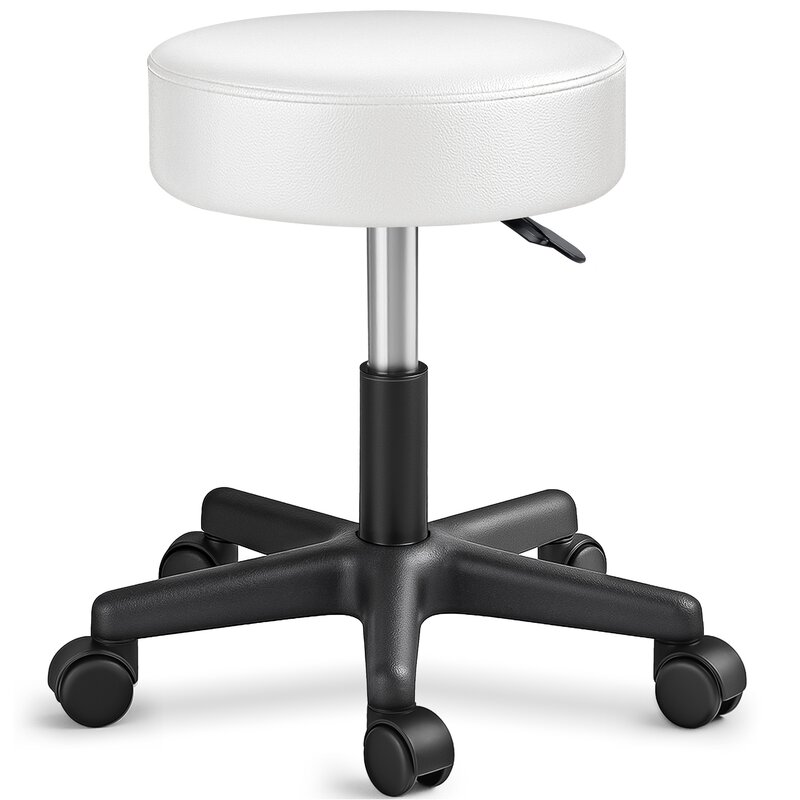 TRESKO Rollhocker hhenverstellbar Wei 150 kg | Hocker Drehhocker 10 cm Dicke Polsterung 47-60 cm | Arbeitshocker Brohocker 360 drehbar mit Rollen