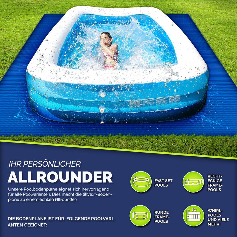 tillvex Poolunterlage Bodenplane Bodenschutzplane Rund Rechteckig Pool Bodenschutz Folie 295 x 206 cm