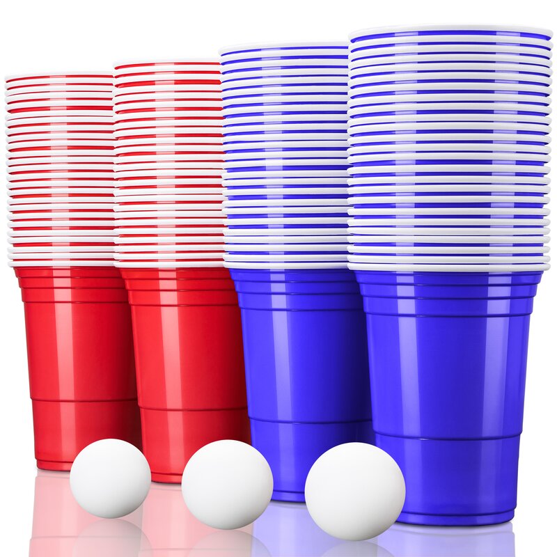 TRESKO Rote & Blaue Partybecher 100 Stck + 12 Blle Plastikbecher Party Beer Pong Cups