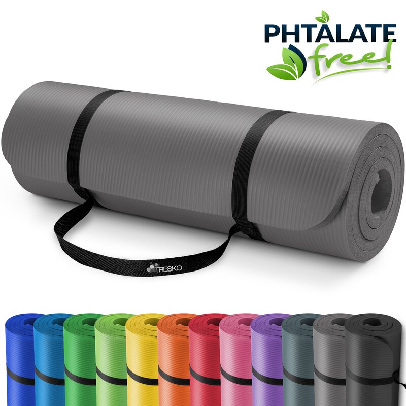 TRESKO Yogamatte Fitnessmatte Gymnastikmatte Pilates Sportmatte Grau 185x60x1,0cm