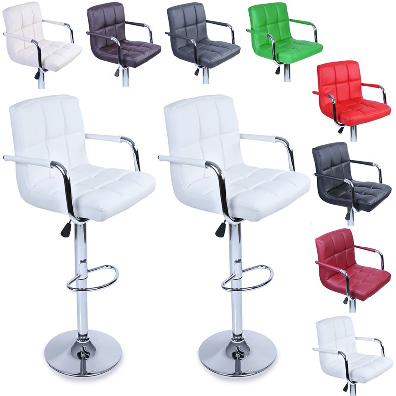 2er Set Barhocker Barstuhl mit Armlehnen, 360° frei drehbar, Sitzhöhenverstellung Weiß