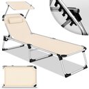 tillvex� Sonnenliege mit Dach und Kopfkissen Beige - Basic Polsterung | Gartenliege Liegestuhl klappbar | Strandliege mit verstellbarer R�ckenlehne, Tragegriff, gepolsterte Liegefl�che | Aluminium Liege