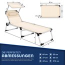 tillvex� Sonnenliege mit Dach und Kopfkissen Beige - Basic Polsterung | Gartenliege Liegestuhl klappbar | Strandliege mit verstellbarer R�ckenlehne, Tragegriff, gepolsterte Liegefl�che | Aluminium Liege