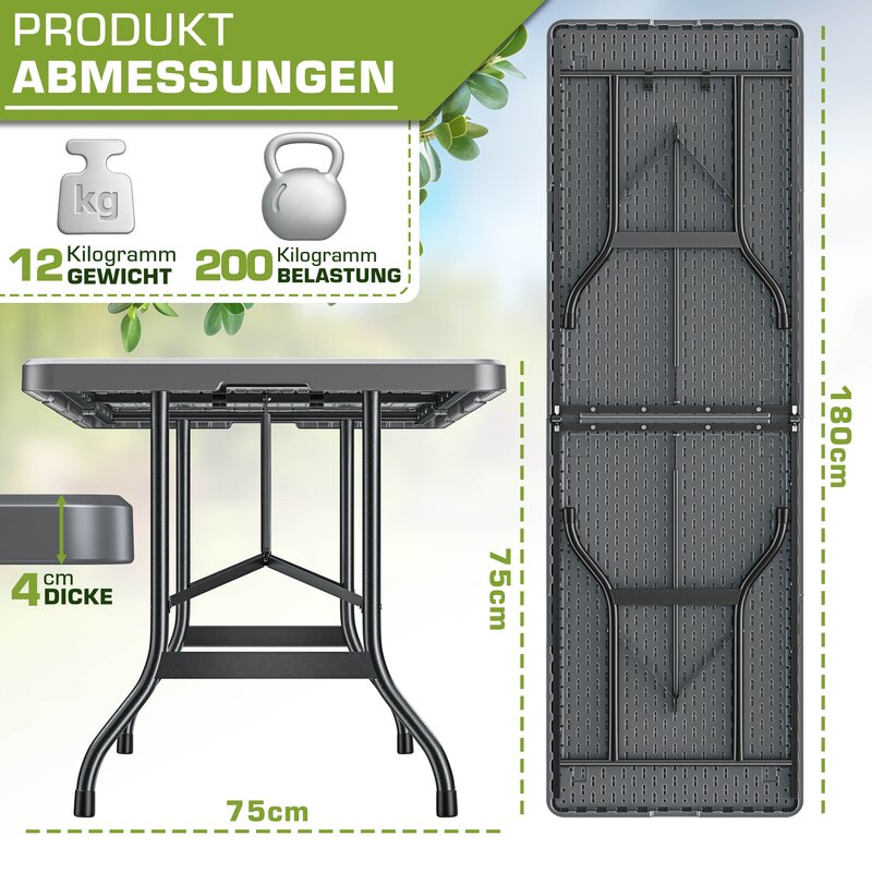 tillvex Gartentisch klappbar anthrazit 180x75cm