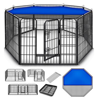 TRESKO Welpenlaufstall 80 cm hoch mit Dach & Erdankern |...