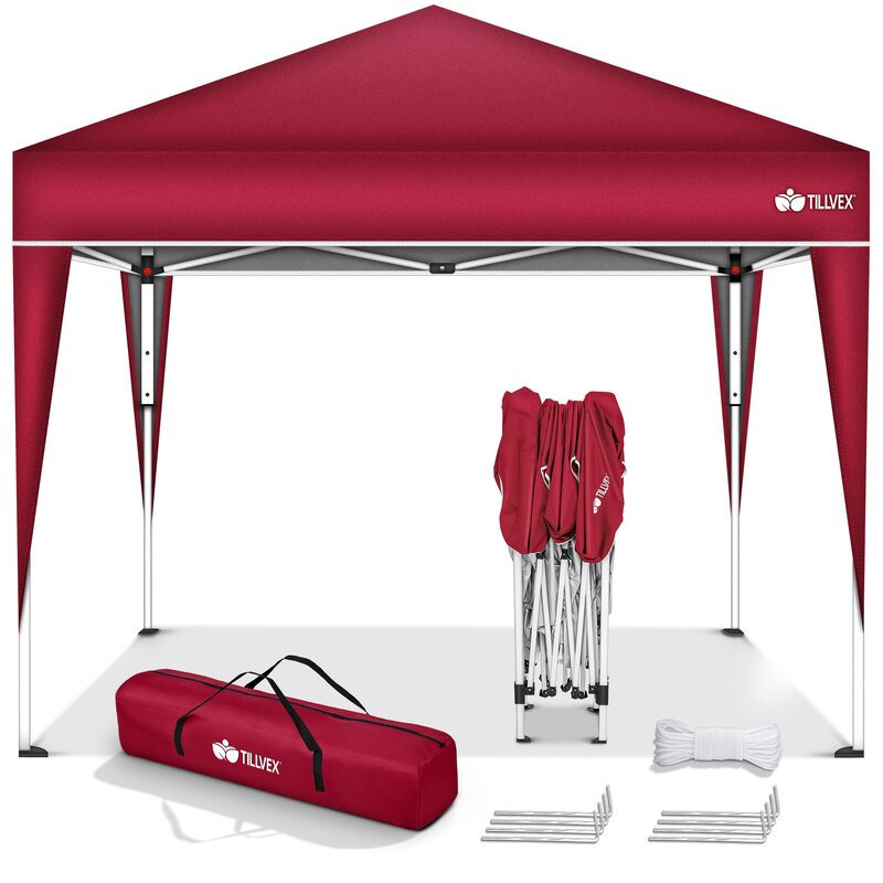 tillvex Pavillon 3x3m wasserdicht Rot | Pop-Up Faltpavillon hhenverstellbar | Gartenzelt UV Schutz 50+ | Partyzelt mit Tasche fr Garten