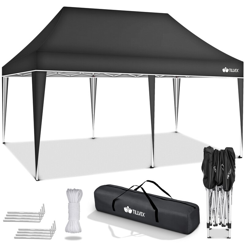 tillvex Pavillon 3x6m Anthrazit wasserdicht | Pop-Up Faltpavillon hhenverstellbar | Gartenzelt UV Schutz 50+ | Partyzelt mit Tasche fr Garten