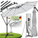 tillvex Alu Ampelschirm Grau LED Solar � 300 cm mit Kurbel | Sonnenschirm mit An-/Ausschalter | Gartenschirm UV-Schutz Aluminium | Kurbelschirm mit St�nder Marktschirm wasserdicht