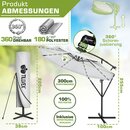 tillvex Alu Ampelschirm Grau LED Solar � 300 cm mit Kurbel | Sonnenschirm mit An-/Ausschalter | Gartenschirm UV-Schutz Aluminium | Kurbelschirm mit St�nder Marktschirm wasserdicht