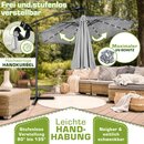 tillvex Alu Ampelschirm Grau LED Solar � 300 cm mit Kurbel | Sonnenschirm mit An-/Ausschalter | Gartenschirm UV-Schutz Aluminium | Kurbelschirm mit St�nder Marktschirm wasserdicht