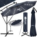 tillvex Alu Ampelschirm Navy-Blau LED Solar  350 cm mit Kurbel | Sonnenschirm mit An-/Ausschalter | Gartenschirm UV-Schutz Aluminium | Kurbelschirm mit Stnder Marktschirm wasserdicht