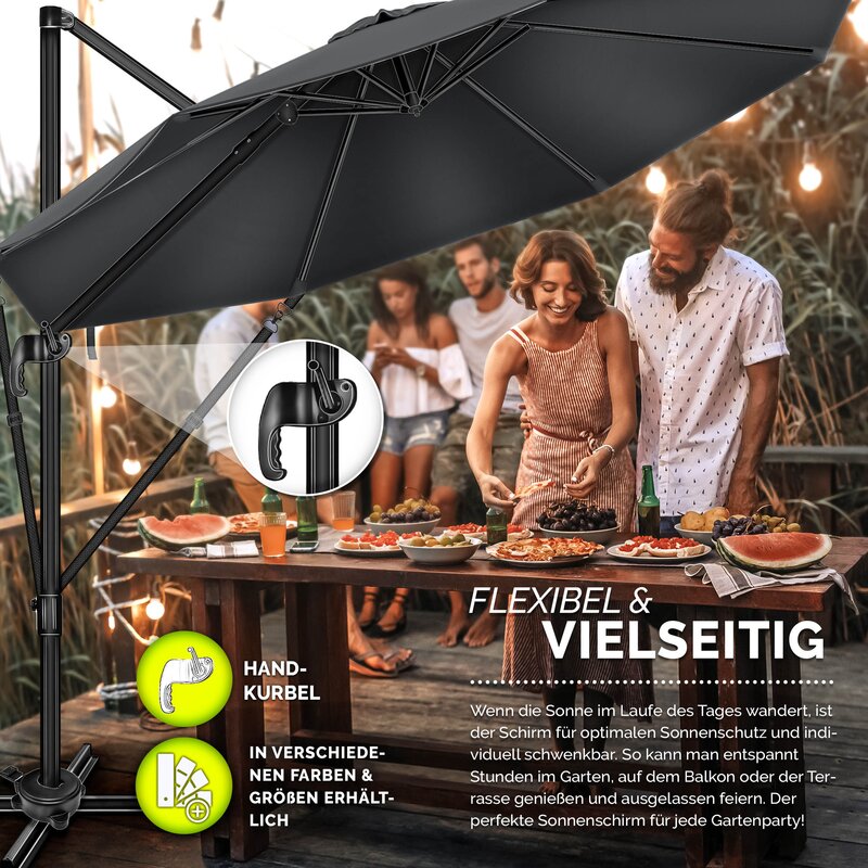 VOUNOT Ampelschirm 300x300cm - 360° Drehbar Mit 6 Neigungswinkeln & Schutzhülle