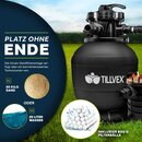 tillvex Sandfilteranlage Pool 10 m/h inkl. 800g Filterblle schwarz | Filteranlage 7-Wege Ventil & 2in1 Adapter 32mm - 38mm | Poolfilter mit Druckanzeige | Sandfilter fr Schwimmbecken